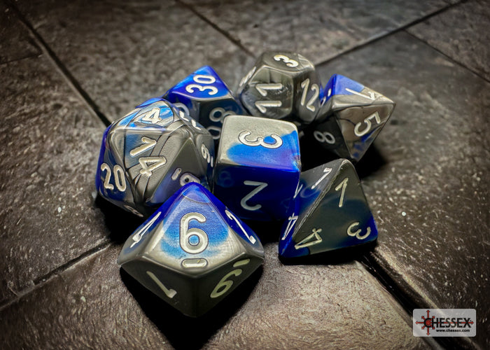 Chessex Gemini Polyhedral 7-Die Set - Blue-Steel w/white