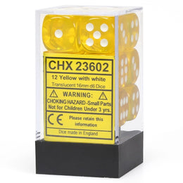 Chessex Translucent 16mm d6 with pips Dice Blocks (12 Dice) - Yellow w/white