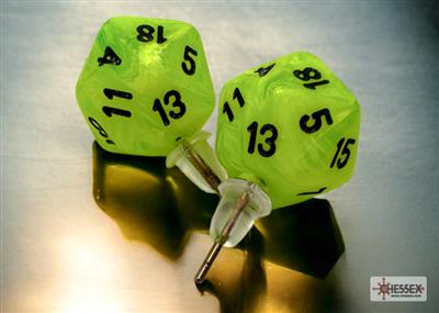 Chessex Stud Earrings Vortex Bright Green Mini-Poly d20 Pair