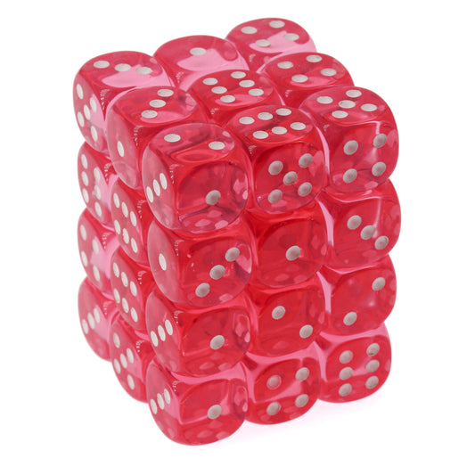 Chessex Translucent Pink/white 12mm d6 Dice Block (36 dice)
