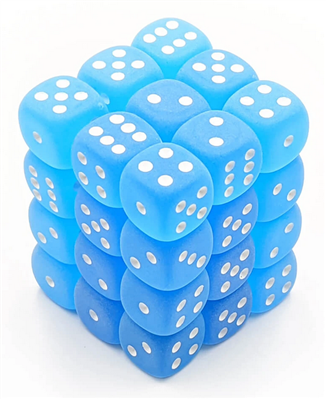 Chessex Signature 12mm d6 with pips Dice Blocks (36 Dice) - Frosted Caribbean Blue w/white