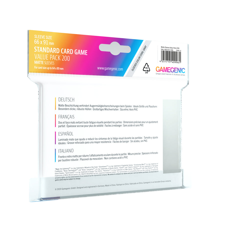 Gamegenic - Standard Card Game Value Pack Matte Clear (200 Sleeves)