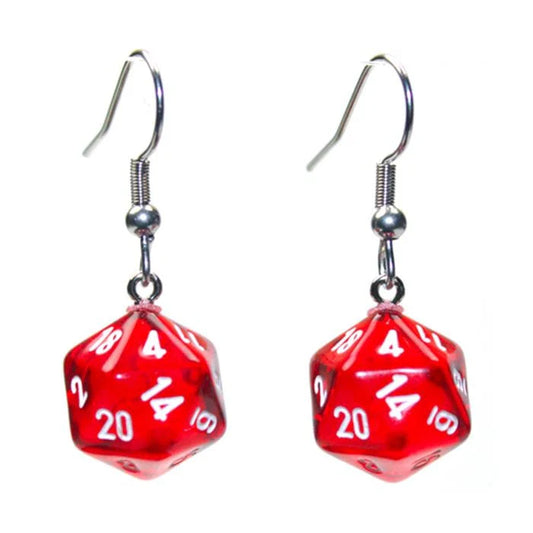 Chessex Hook Earrings Translucent Red Mini-Poly d20 Pair