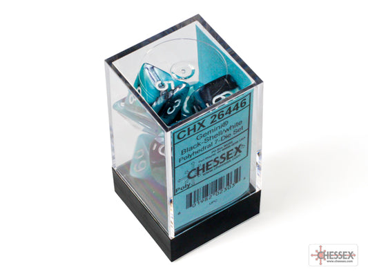Chessex Gemini Polyhedral 7-Die Set - Black-Shell w/white