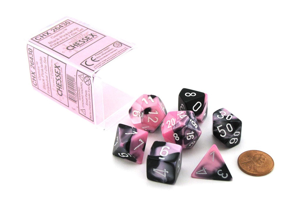 Chessex Gemini Mini-Polyhedral Black-Pink/white 7-Die Set