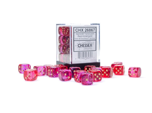 Chessex Dice Set – 12mm Gemini: Translucent Red-Violet
