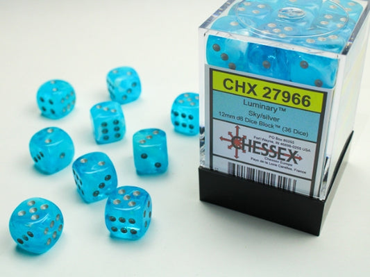 Chessex Signature 12mm d6 with pips Dice Blocks (36 Dice) - Luminary Sky/silver 12mm