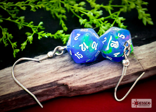 Chessex Hook Earrings Festive Waterlily Mini-Poly d20 Pair