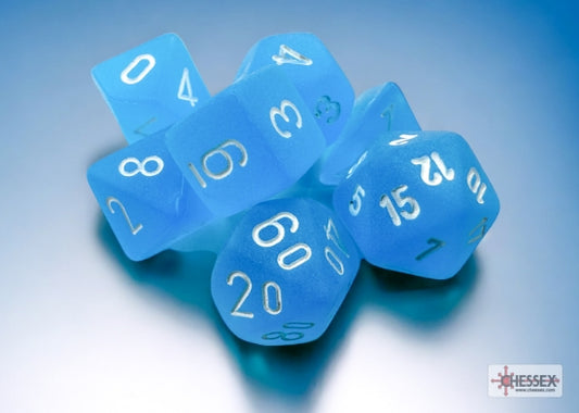 Chessex Frosted Mini-Polyhedral Caribbean Blue/white 7-Die Set