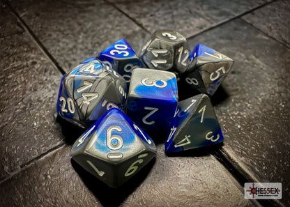 Chessex Gemini Polyhedral 7-Die Set - Blue-Steel w/white