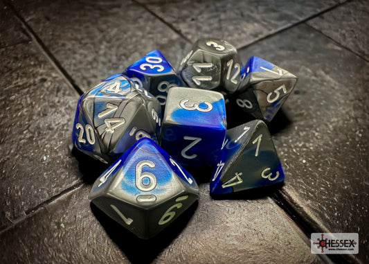 Chessex Gemini Polyhedral 7-Die Set - Blue-Steel w/white