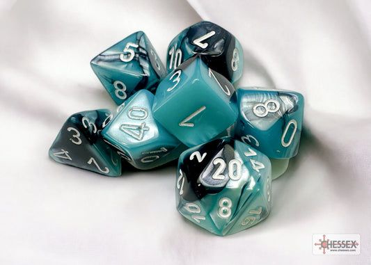 Chessex Gemini Polyhedral 7-Die Set - Black-Shell w/white