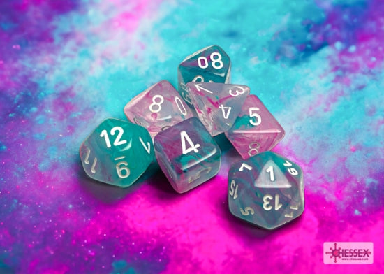 Chessex 7 Die Sets - Nebula TM Wisteria/white Luminary 7-Die Set