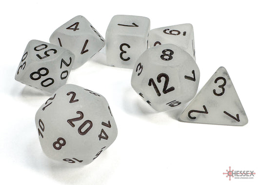 Chessex Frosted 7-Die Set - Clear w/black