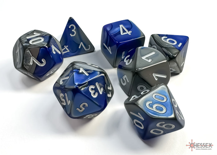 Chessex Gemini Polyhedral 7-Die Set - Blue-Steel w/white
