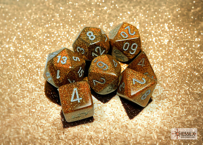 Chessex Glitter Polyhedral 7-Die Set - Gold w/silver