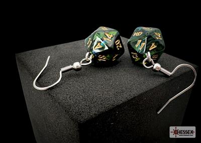 Chessex Hook Earrings Scarab Jade Mini-Poly d20 Pair