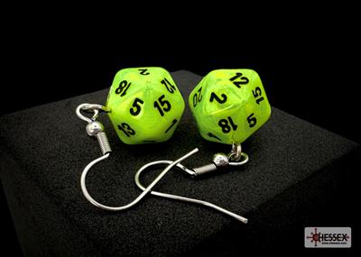 Chessex Hook Earrings Vortex Bright Green Mini-Poly d20 Pair