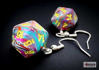 Chessex Hook Earrings Festive Mosaic Mini-Poly d20 Pair