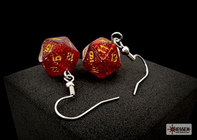 Chessex Hook Earrings Glitter Ruby Mini-Poly d20 Pair
