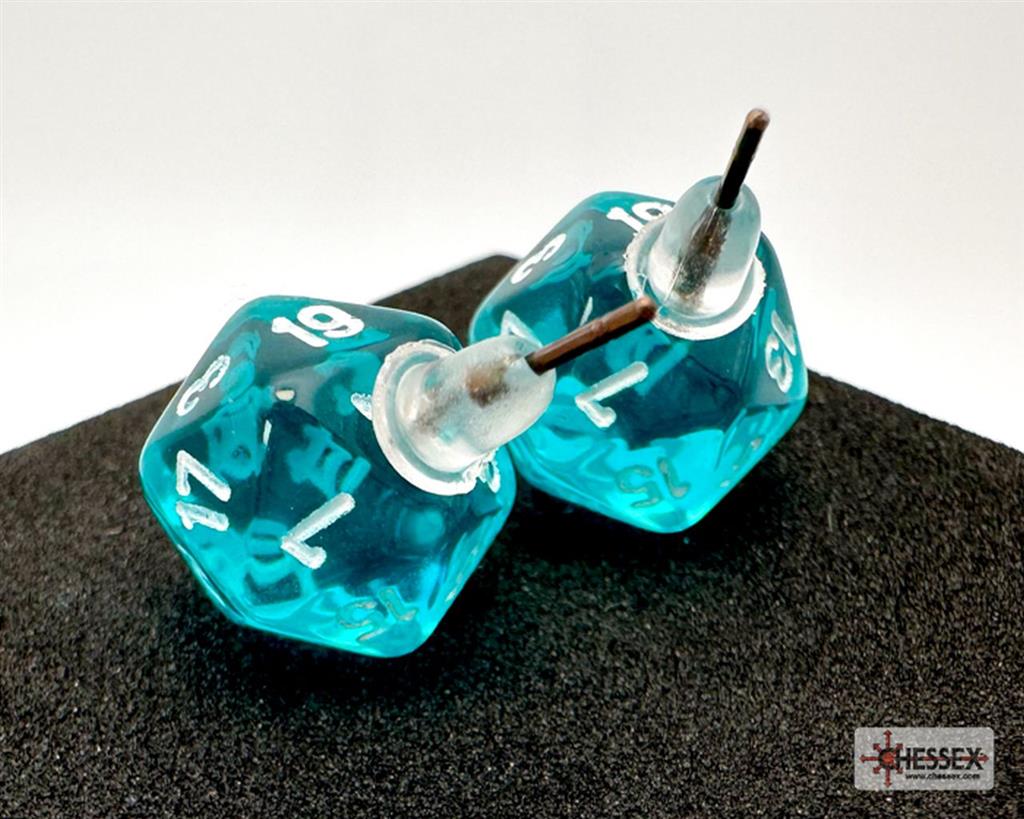 Chessex Stud Earrings Translucent Teal Mini-Poly d20 Pair