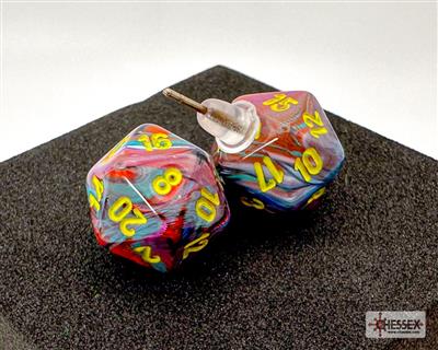 Chessex Stud Earrings Festive Mosaic Mini-Poly d20 Pair