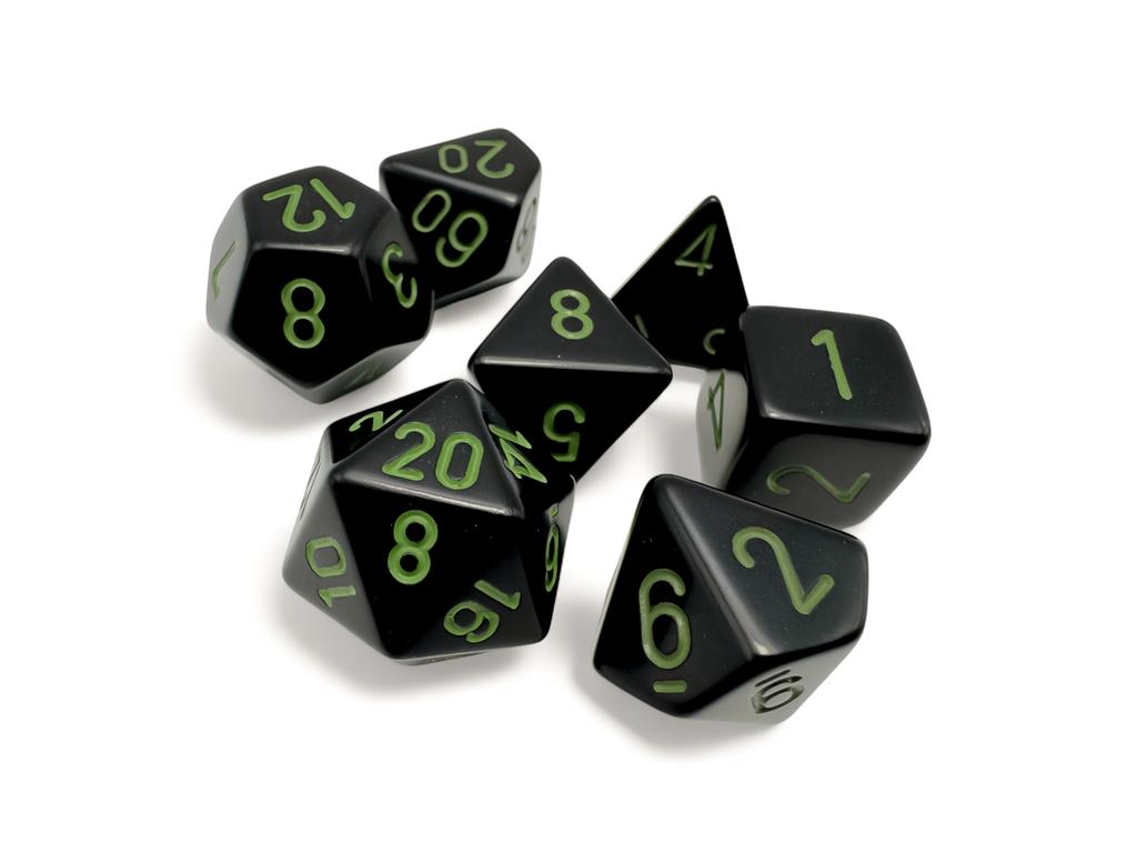 Opaque Black/green Polyhedral 7-Dice Set