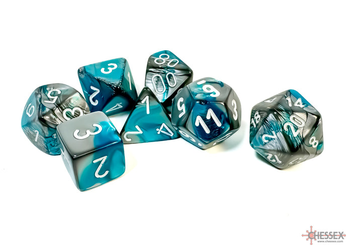 Chessex Gemini Polyhedral 7-Die Set - Steel-Teal w/white