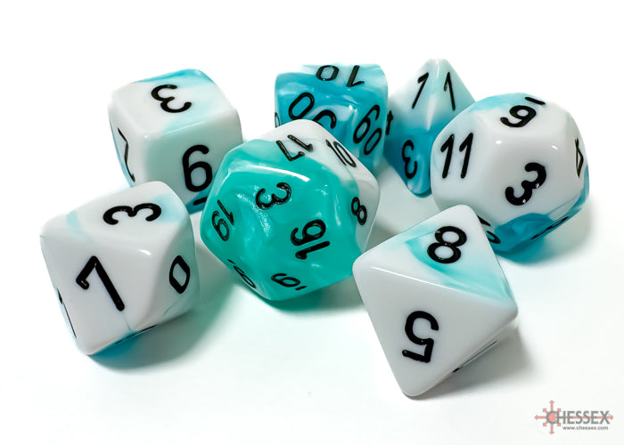 Chessex Gemini Polyhedral 7-Die Set - White-Teal w/black