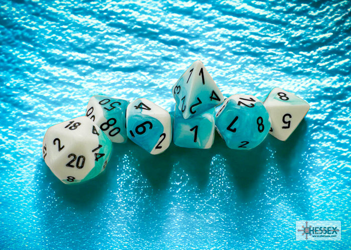 Chessex Gemini Polyhedral 7-Die Set - White-Teal w/black