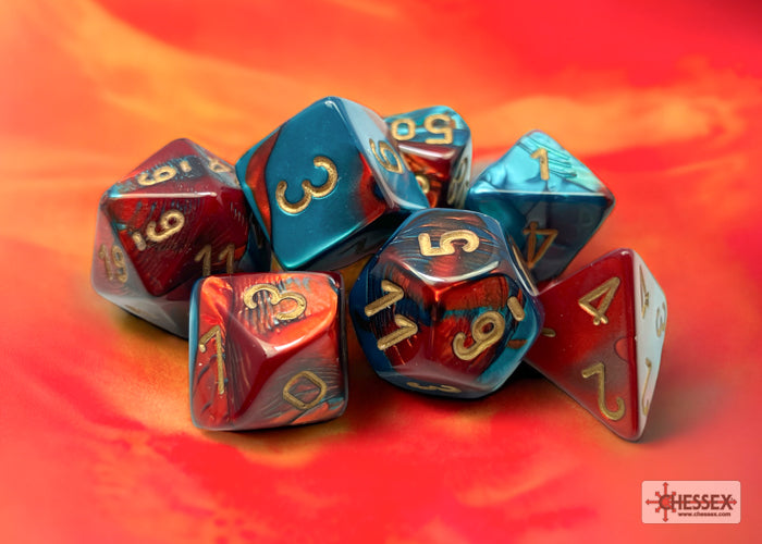 Chessex Gemini Polyhedral 7-Die Set - Red-Teal with gold