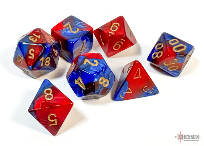 Chessex Gemini Polyhedral 7-Die Set - Blue-Red w/gold