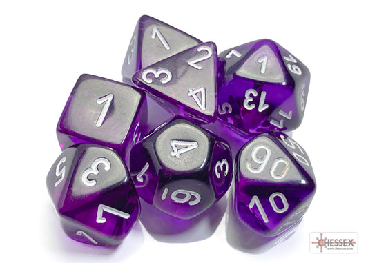 Chessex Translucent Polyhedral 7-Die Set - Purple/white