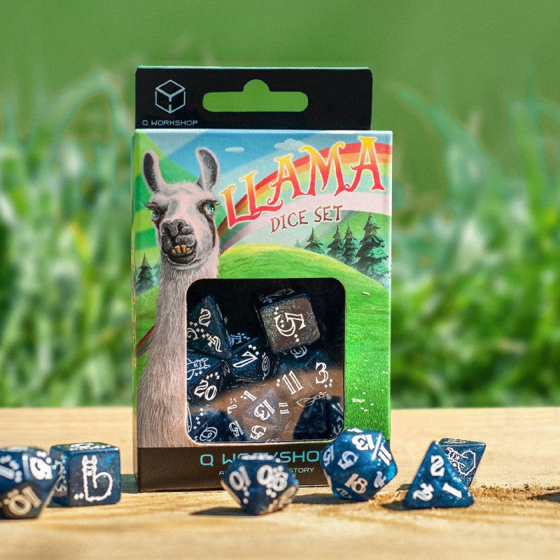D&D - Shimmering Llama Dice Set (Glittering dark blue & white)