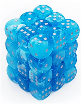Chessex Signature 12mm d6 with pips Dice Blocks (36 Dice) - Luminary Sky/silver 12mm
