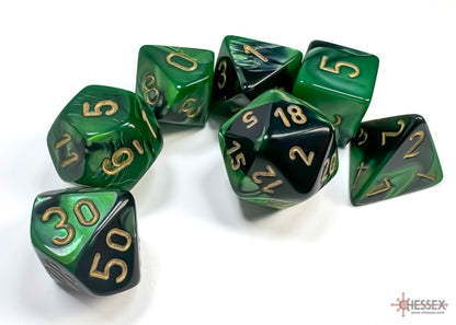 Chessex Gemini Polyhedral 7-Die Set - Black-Green w/gold