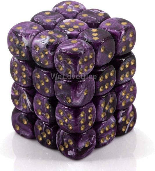 Chessex Signature 12mm d6 with pips Dice Blocks (36 Dice) - Vortex Purple w/gold