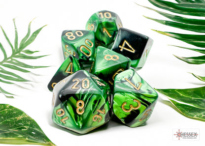 Chessex Gemini Polyhedral 7-Die Set - Black-Green w/gold