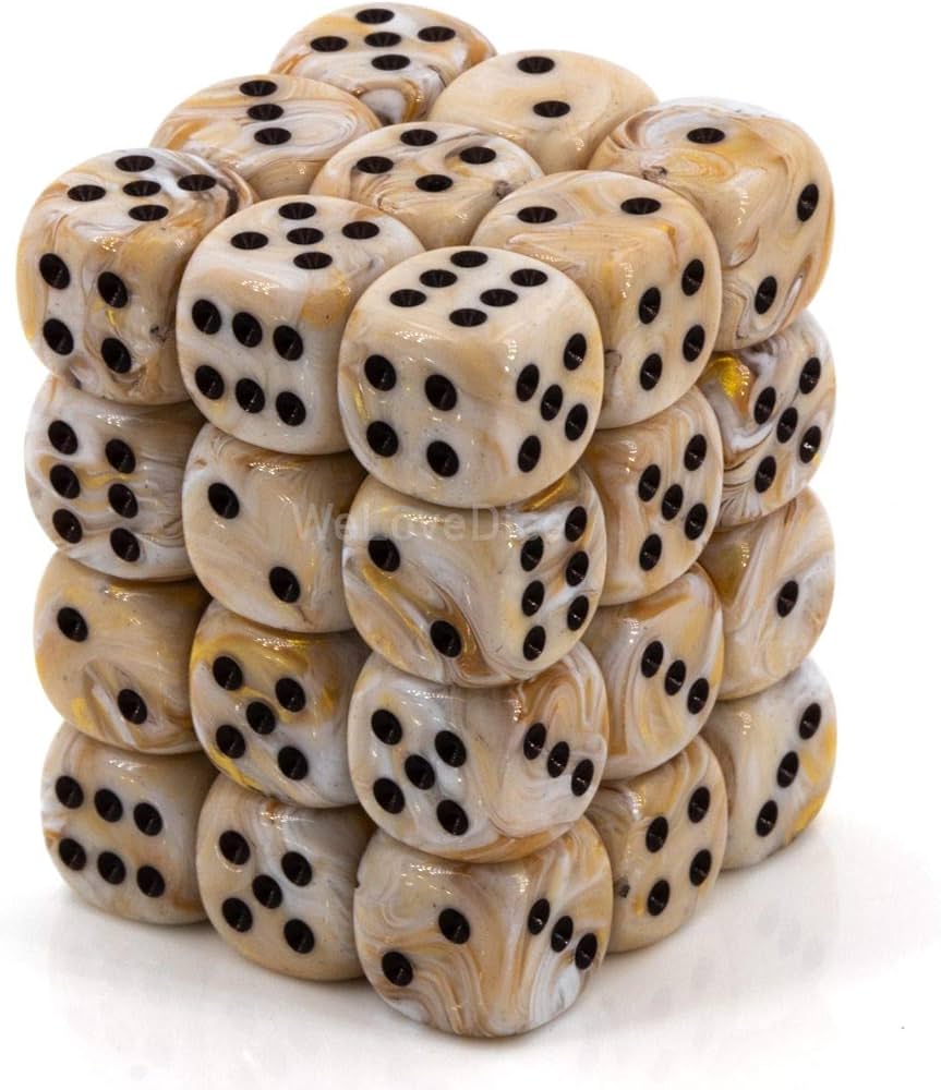 Chessex Signature 12mm d6 with pips Dice Blocks (36 Dice) - Marble Ivory w/black Item No. 51810