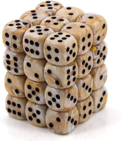 Chessex Signature 12mm d6 with pips Dice Blocks (36 Dice) - Marble Ivory w/black Item No. 51810