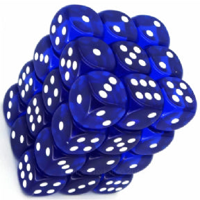 Chessex Translucent 12mm d6 with pips Dice Blocks (36 Dice) - Blue w/white