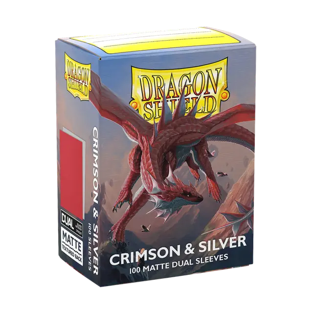 Dragon Shield - Standard size Sleeves - Matte Dual - Crimson & Silver (100 Sleeves)