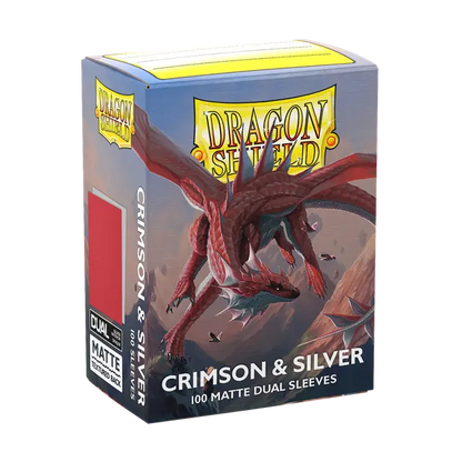 Dragon Shield - Standard size Sleeves - Matte Dual - Crimson & Silver (100 Sleeves)