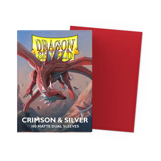 Dragon Shield - Standard size Sleeves - Matte Dual - Crimson & Silver (100 Sleeves)