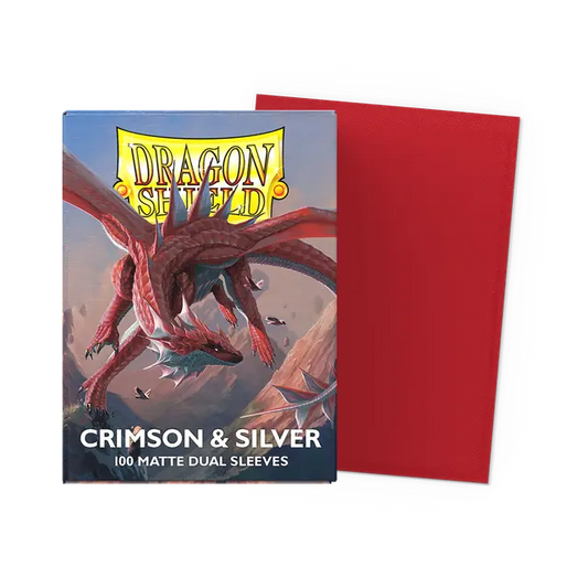 Dragon Shield - Standard size Sleeves - Matte Dual - Crimson & Silver (100 Sleeves)