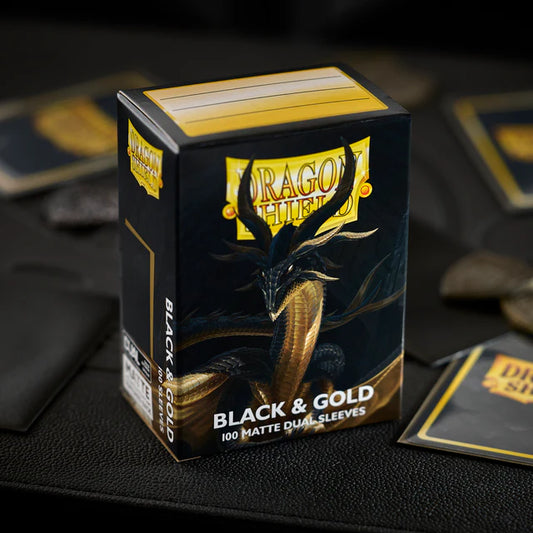 Dragon Shield Sleeves - Standard size - Matte Dual - Black & Gold (100 Sleeves)