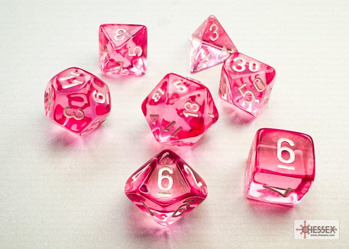 Chessex Translucent Mini-Polyhedral Pink/white 7-Die Set