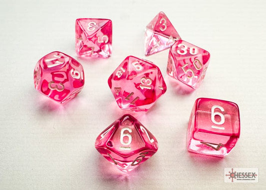 Chessex Translucent Mini-Polyhedral Pink/white 7-Die Set