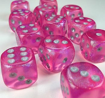 Chessex Borealis 16mm d6 Pink/silver Luminary Dice Block (12 dice)