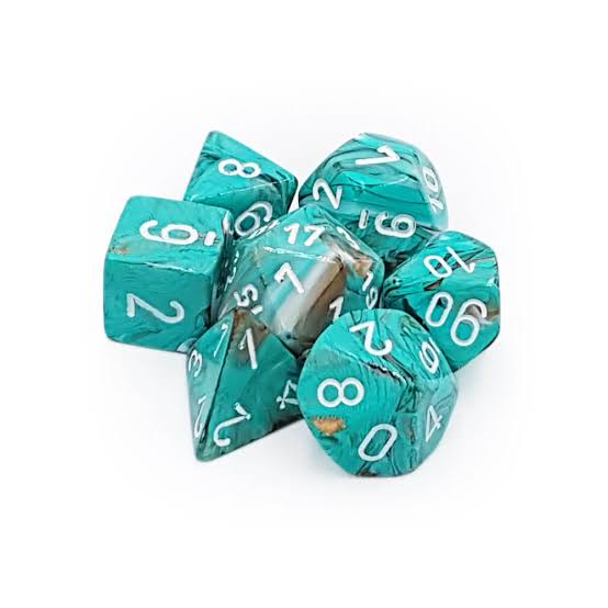 Chessex Marble Polyhedral 7-Die Set - Oxi-Copper w/white